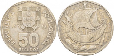 ПОРТУГАЛИЯ 50 ЭСКУДО 1986 KM 636 медно-никель 51-4236