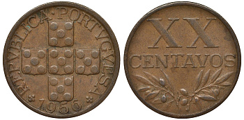 Португалия 20 сентаво 1956 KM 584 бронза 4164-366