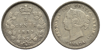 Канада 5 центов 1883 H, Виктория KM 2 серебро    1530-1242
