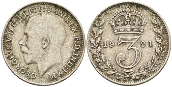 Великобритания 3 пенса 1921 Георг V (1910-1936) KM 813а, Spink 4026 серебро 4115-359