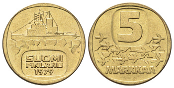 Финляндия 5 марок 1979 KM 57 алюминиевая бронза UNC 4666-835
