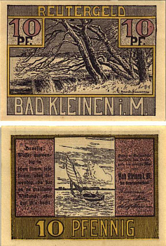 БАД-КЛАЙНЕН 10 ПФЕННИГОВ 1922 НОТГЕЛЬД, 1922 - 31 МАЯ 1922, ЗЕМЛЯ МЕКЛЕНБУРГ-ПЕРЕДНЯЯ ПОМЕРАНИЯ Grabowski 705.1 бумага 6318-44-1-2