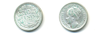 Нидерланды 10 центов 1937 Вильгельмина I (1890-1948) КМ 163 серебро 84-944