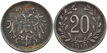Австрия 20 геллеров 1918 KM 2826 железо 4575-414