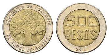Колумбия 500 песо 2011 KM 286 биметалл 4663-513