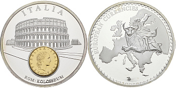 Нидерланды медаль 2002 серия первые монеты еврозоны, 54 гр., 50 мм.,с сертификатом, Финляндия, 2 евроцента  серебрение  PROOF  06-027-21