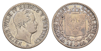 Пруссия 1/6 талера 1849 A, Фридрих Вильгельм IV (1840-1861) KM 436 серебро 3896-623