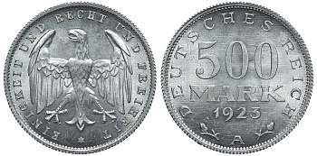 Германия 500 марок 1923 А KM 36, J.305 алюминий UNC 4587-526