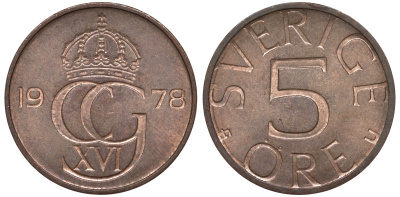 Швеция 5 эре 1978 Карл XVI Густав (1973- ) KM 849 медь олово цинк 4596-356