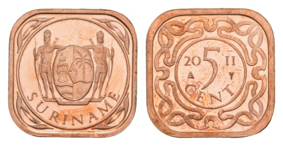 Суринам 5 центов 2011 тираж 1000 экземпляров KM 12b сталь плакированная медью BU 4649-958