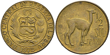 Перу 1/2 СОЛЯ 1972 KM 247 латунь 92-843