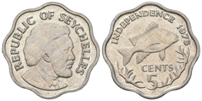 Сейшельские острова 5 центов 1976 Декларация независимости, Джеймс Мэнчем, рыба KM 22 алюминий UNC 4615-1062