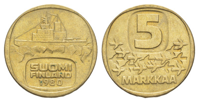 Финляндия 5 марок 1980 KM 57 алюминиевая бронза aUNC 4156-115
