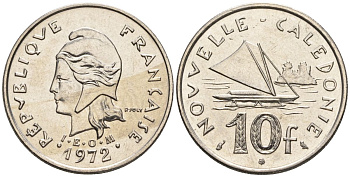 Французская Новая Каледония 10 франков 1972 лодка KM 11 никель  UNC  4610-522