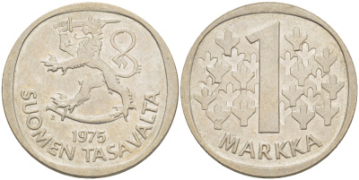 ФИНЛЯНДИЯ 1 МАРКА 1975 S KM 49а медно-никель UNC 3718-1244