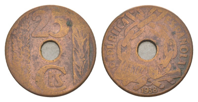 Испания 25 сентимо 1938 KM 757 медь 4160-1123
