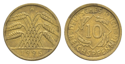 Германия 10 рейхспфеннигов 1925 A KM 40, J. 317 алюминиевая бронза aUNC 1520-712