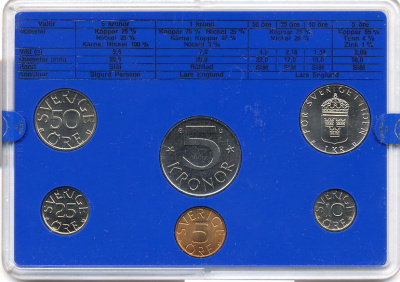 Швеция набор монетного двора из 6 монет 1980 в пластике, Карл XVI Густав (1973- ) KM MS15 UNC 4-3-6-126