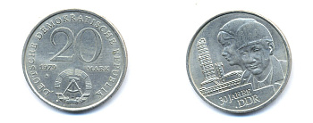 ГДР 20 марок 1979 A, 30 лет образования ГДР J. 1573, KM 75 медь никель цинк UNC 3333-446