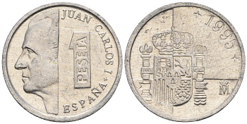 Испания 1 песета 1995 M, Хуан Карлос I (1975-2014) KM 832 алюминий 4602-1157