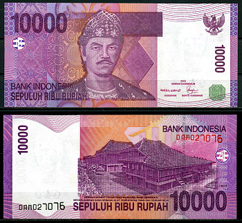 Индонезия 10000 рупий 2005 Султан Махмуд Бадаруддин II, дома Рума, Палембанг Pick 143a бумага UNC (пресс) 7201-17-3