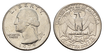 США 25 центов (квотер, 1/4 доллара) 1979 Вашингтон KM 164a медь плакированная медно-никелем 3996-622