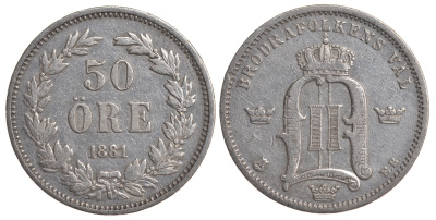 Швеция 50 эре 1881 EB, Оскар II (1872-1907) король Швеции и Норвегии KM 740 серебро 4179-917
