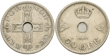 Норвегия 50 эре 1927 Хокон VII (1905-1957) KM 386 медно-никель 3457-955