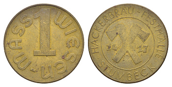 Германия, Мюнхен жетон 1 литра пива ND Hackerbr?u-Festhalle, Wiesen-Mass Men05 17499.1 бронза UNC 4638-152