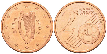 ИРЛАНДИЯ 2 ЕВРОЦЕНТА 2002 KM 33 сталь плакированная медью UNC 214-241