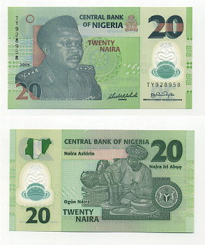 Нигерия 20 найра 2009 Муртала Мухаммед Pick 34 e пластик UNC (пресс) 6283-43-3