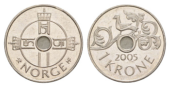Норвегия 1 крона 2005 Харальд V (1991-) KM 462 медно-никель 4635-743