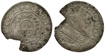 Польша, Эльблонг 1 грош 1629 (16)29, Густав Адольф, шведская оккупация (1626-1636), вес 0,65 гр. KM 24 серебро 1516-1224