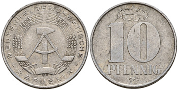 ГДР 10 пфеннигов 1967 A KM 10 алюминий 27-531