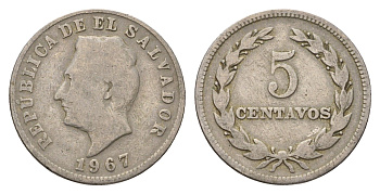 Сальвадор 5 сентаво 1967 KM 134 медно-никель 4673-1224