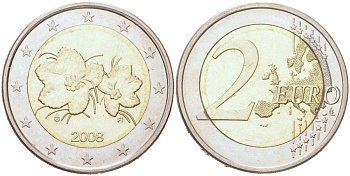 Финляндия 2 евро 2008 KM 130 биметалл UNC 4126-1242