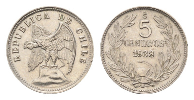 Чили 5 сентаво 1938 KM 165 медно-никель aUNC 4685-828