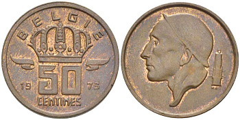 Бельгия 50 сантимов 1973 Belgie, Бодуэн I (1951-1993) KM 149.1 бронза 206-153