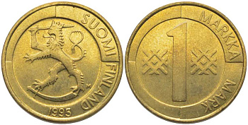 ФИНЛЯНДИЯ 1 МАРКА 1995 М KM 76 алюминиевая бронза 117-315