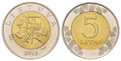 Литва 5 лит 2013 KM 113 биметалл UNC 4624-732