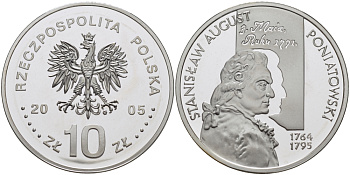 Польша 10 злотых 2005 MW, Станислав Август Понятовский (1764-1795) KM 552 серебро PROOF 1074-8-54