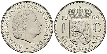 Нидерланды 1 гульден 1969 Юлиана (1948-1980) KM 184a никель UNC 4579-532