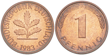 ФРГ 1 ПФЕННИГ 1983 J KM 105, J. 380 сталь плакированная медью 4181-651