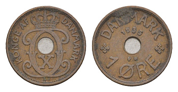 Дания 1 эре 1935 N, Кристиан X (1912-1947) KM 826 бронза 4658-152