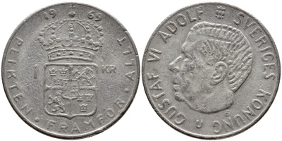 Швеция 1 крона 1969 Густав VI Адольф (1950-1973) KM 826a медь плакированная медно-никелем 4388-715