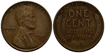 США 1 цент 1941 Линкольн KM 132 бронза 4164-824