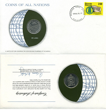 Шри-Ланка 1 рупия 1978 КОНВЕРТ С МАРКОЙ ПЕРВОГО ДНЯ ГАШЕНИЯ, COINS OF NATIONS KM 136.1 медно-никель UNC 4294-61-2