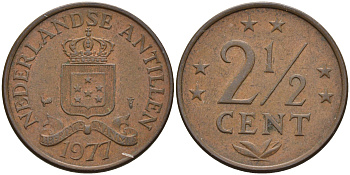 Нидерландские Антилы 2 1/2 цента 1977 Юлиана (1948-1980) KM 9 бронза 4595-427