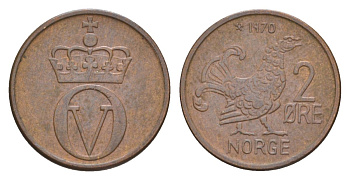 Норвегия 2 эре 1970 Улаф V (1957-1991) KM 410 бронза UNC 4635-346
