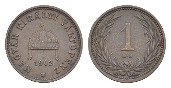 Венгрия 1 филлер 1902 KB, Франц Иосиф (1848-1916) KM 480 бронза 4651-1027